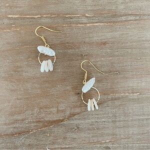 Gold and White Dangle Earrings